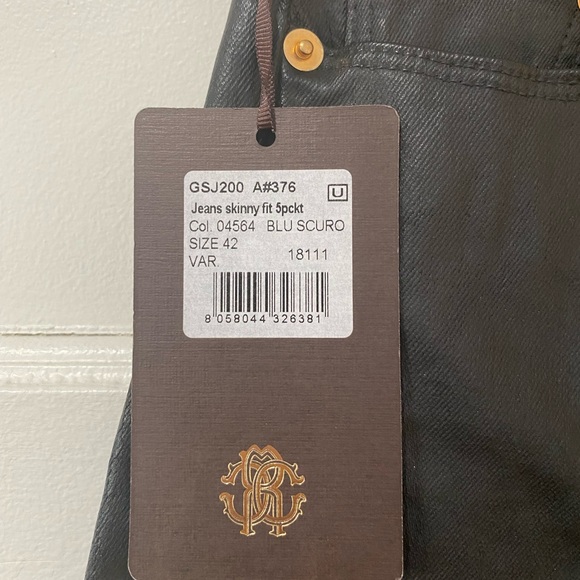 Roberto Cavalli Coated Dark Blue Black Skinny Jeans Size 6 - Picture 12 of 12